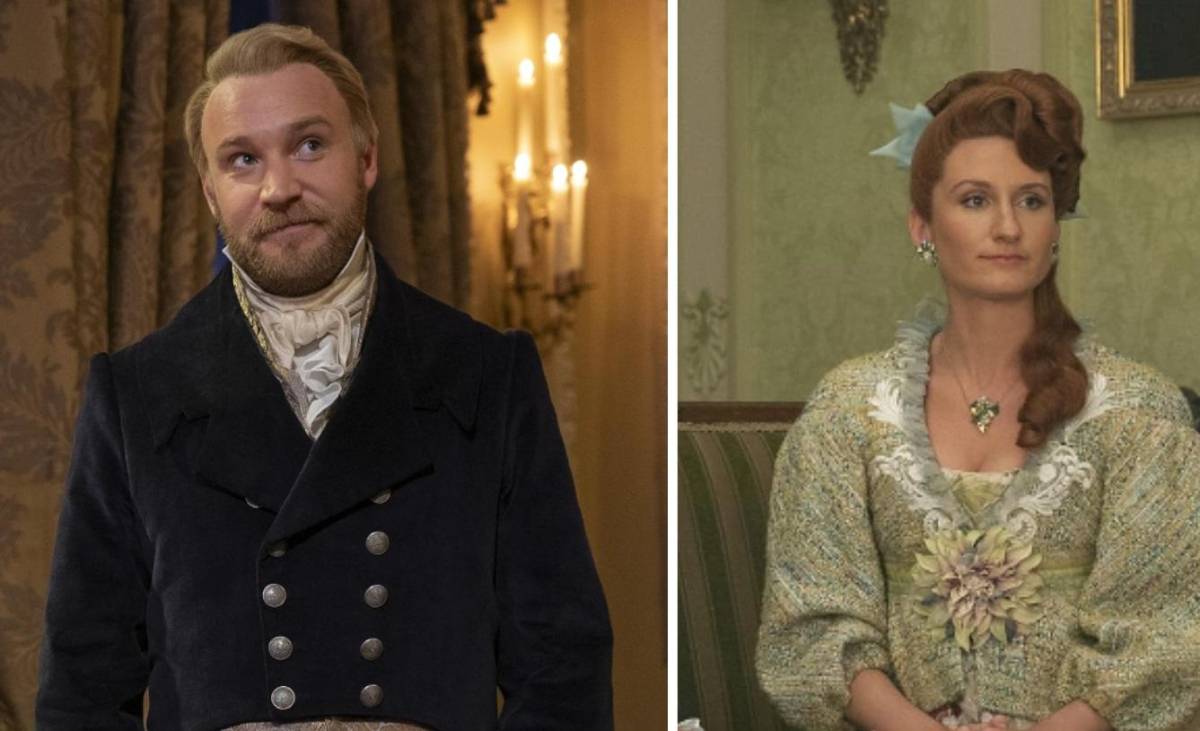 Sam Phillips y Bessie Carter en escenas de “Los Bridgerton”.