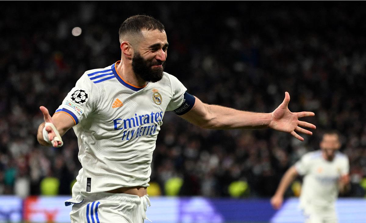 La emoción de Karim Benzema tras marcar su tercer gol contra el PSG.
