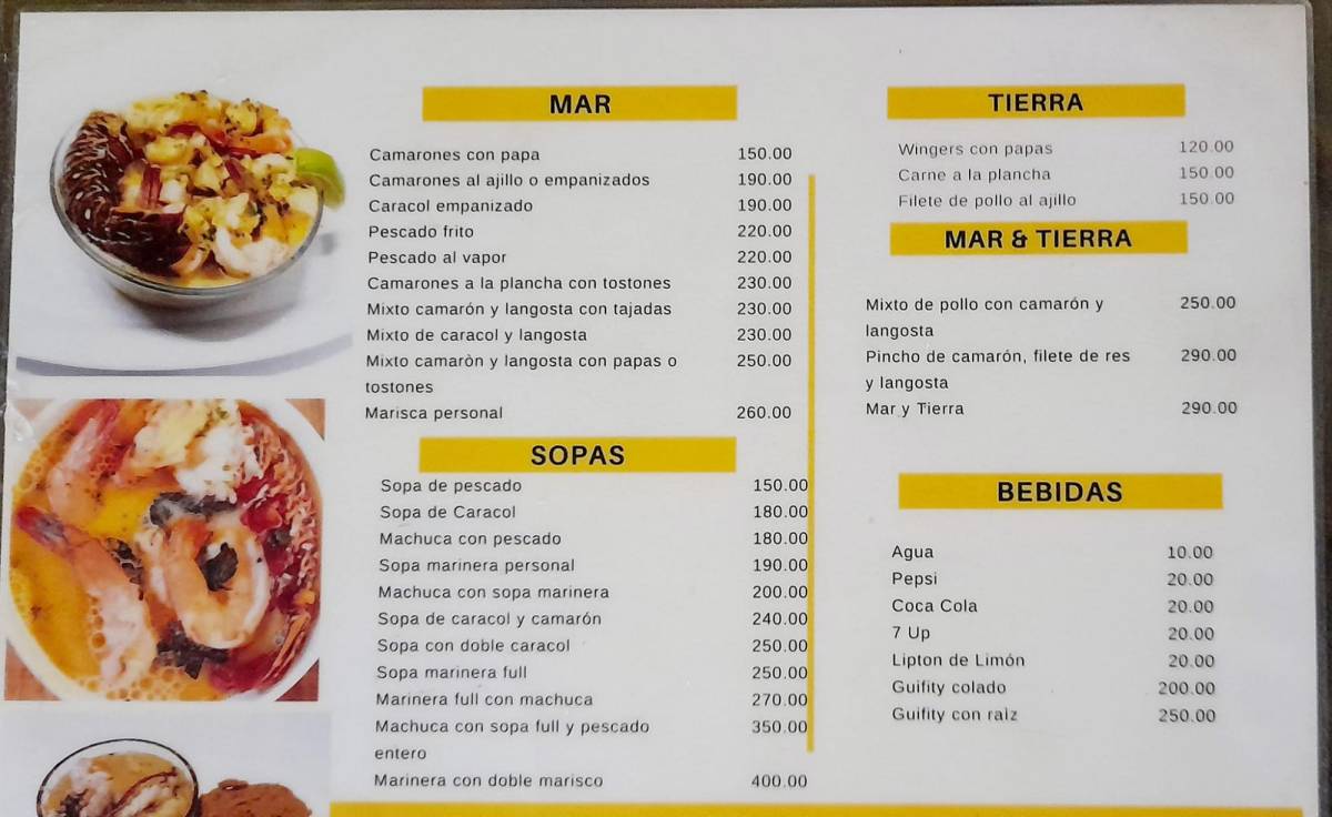 El menú de ‘La esquina del sabor garífuna’.