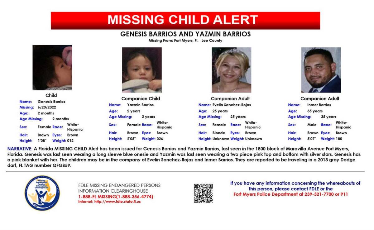 Emiten alerta para encontrar a dos niñas latinas desaparecidas en Florida, EEUU