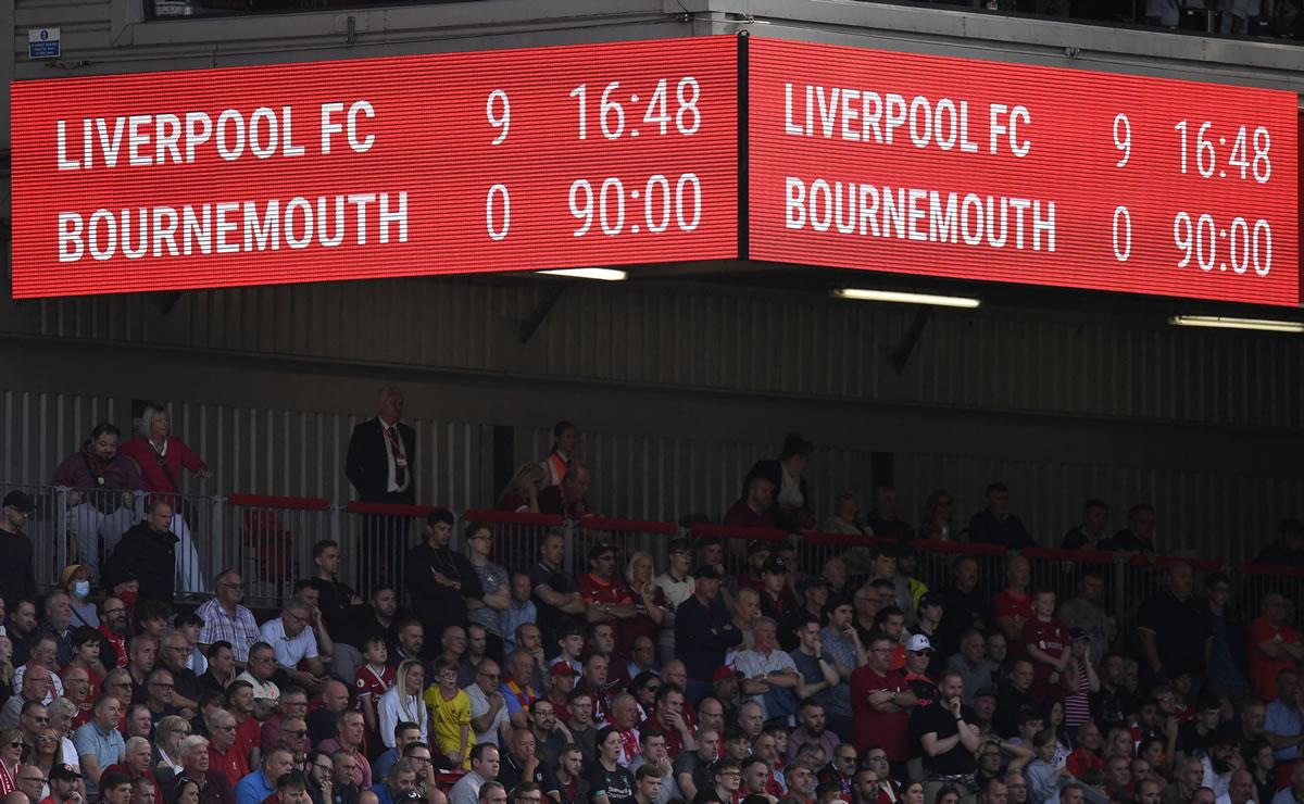 El histórico marcador del partido: Liverpool 9-0 Bornemouth.