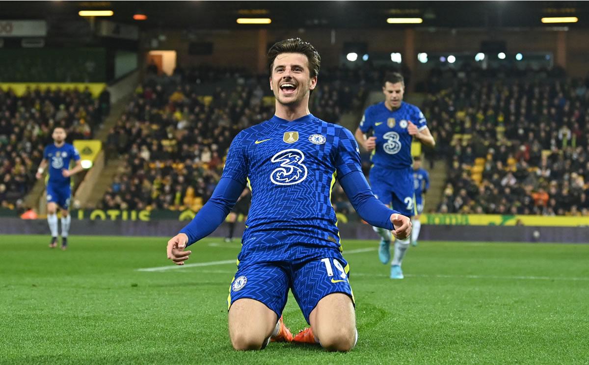 Mason Mount festejando su gol frente al Norwich.