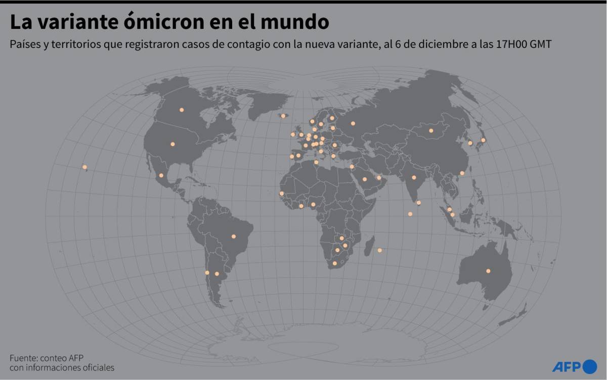 Los países que han detectado la variante ómicron hasta la fecha.