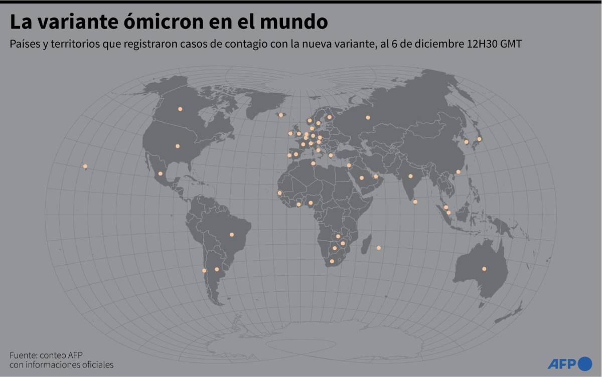 Todos los países que han detectado la nueva variante hasta la fecha.