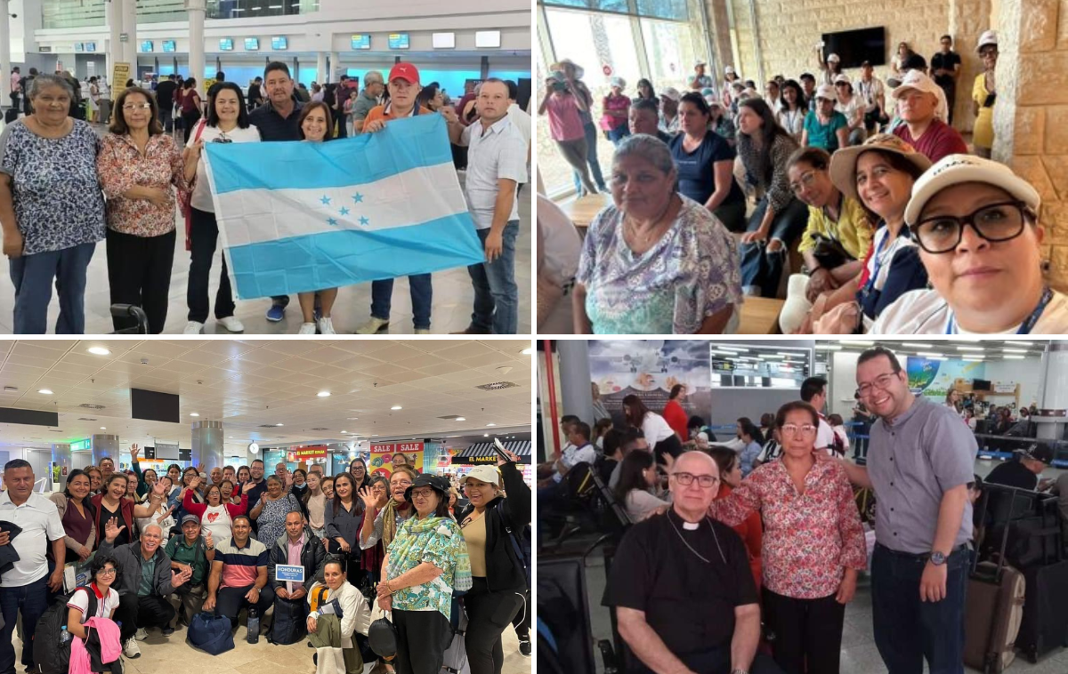 Este es el grupo de hondureños que viajó a Israel. Las fotos fueron tomadas minutos antes de partir desde el aeropuerto de San Pedro Sula, Ramón Villeda Morales.