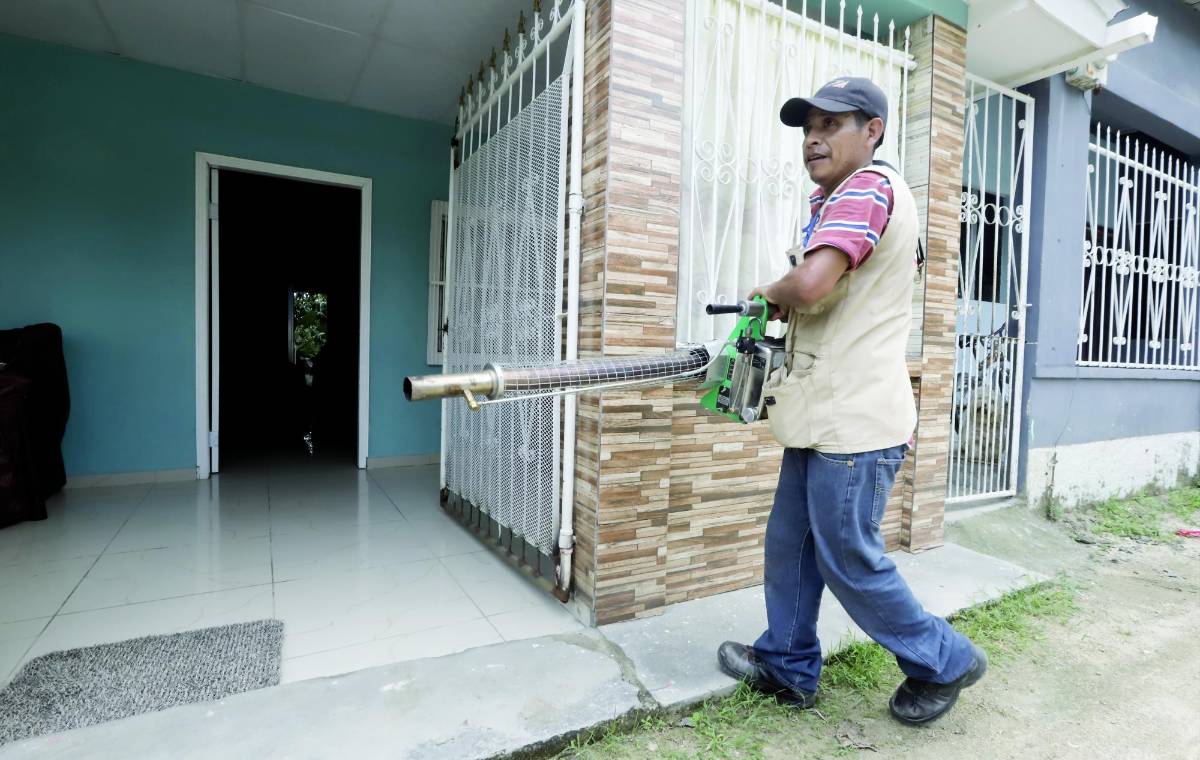Personal de la Secretaría de Salud realiza fumigación en casa.