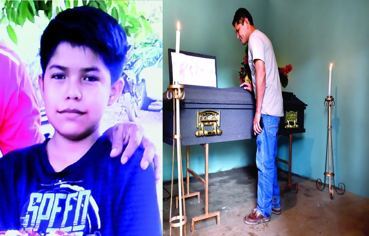 Don Moisés Villeda, padre de Áxel Alexander Villeda Contreras, lamenta la muerte de su hijo. El cuerpo del menor fue velado en su vivienda en la colonia Pista Uno de Cofradía.