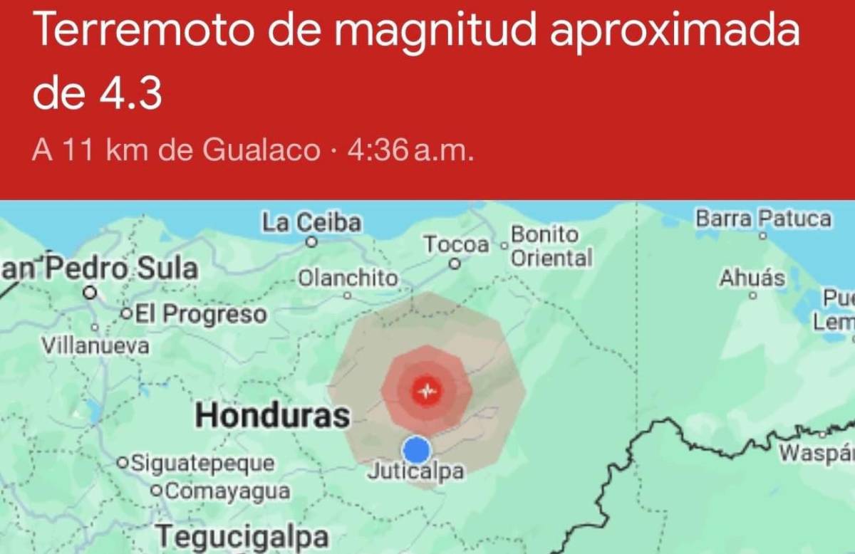 Temblor de magnitud 4.3 sacude a Olancho en la madrugada