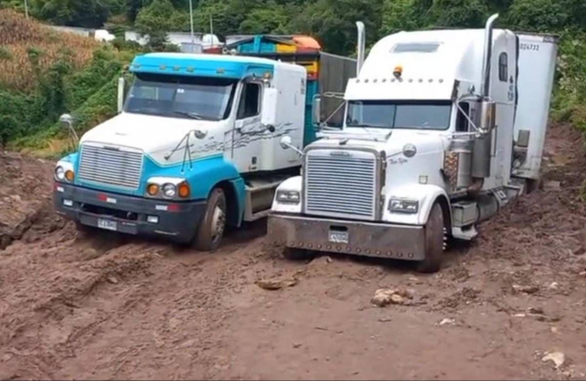 Los dos vehículos pesados quedaron atascados en el lodo.