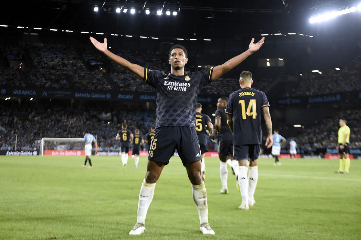 Así celebró Jude Bellingham en el estadio de Balaídos.