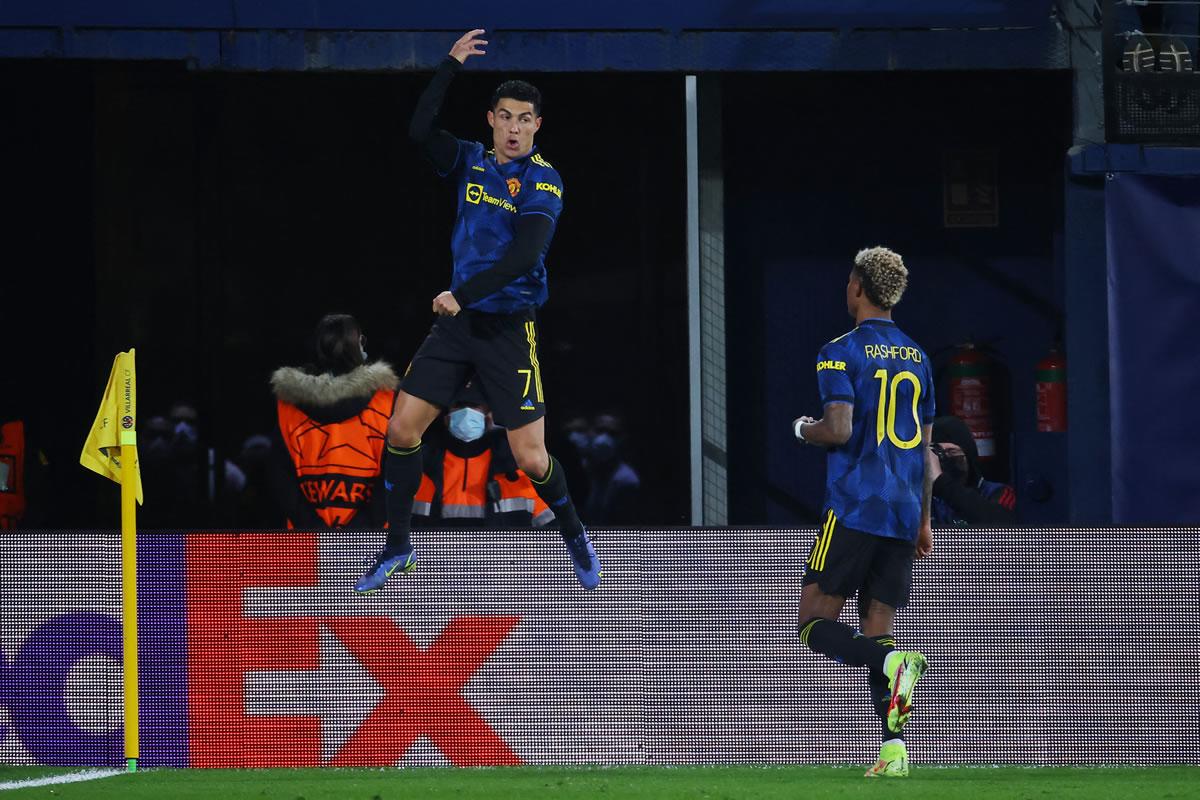 El tremendo salto de Cristiano Ronaldo para celebrar su gol ante Villarreal.