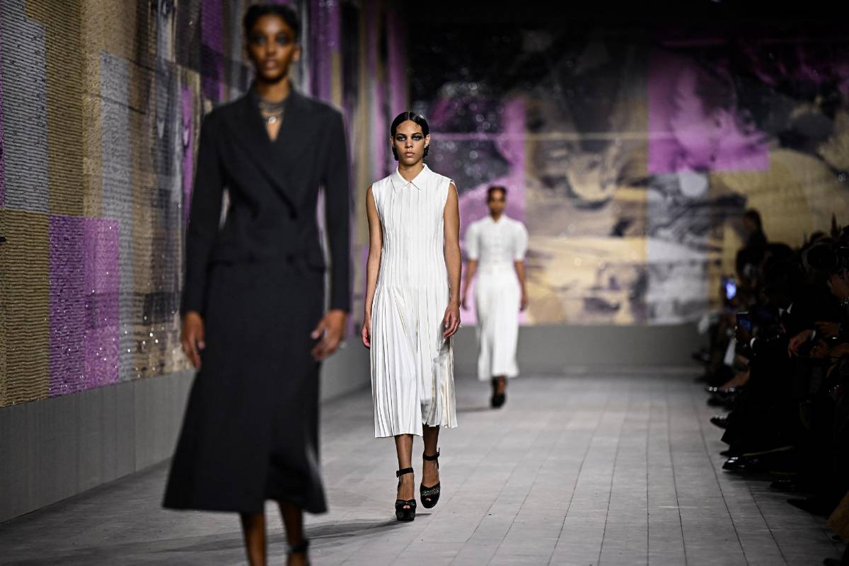 A model presents a creation for Christian Dior during the Haute-Couture Spring-Summer 2023 Fashion Week in Paris on January 23, 2023. (Photo by Anne-Christine POUJOULAT / AFP)