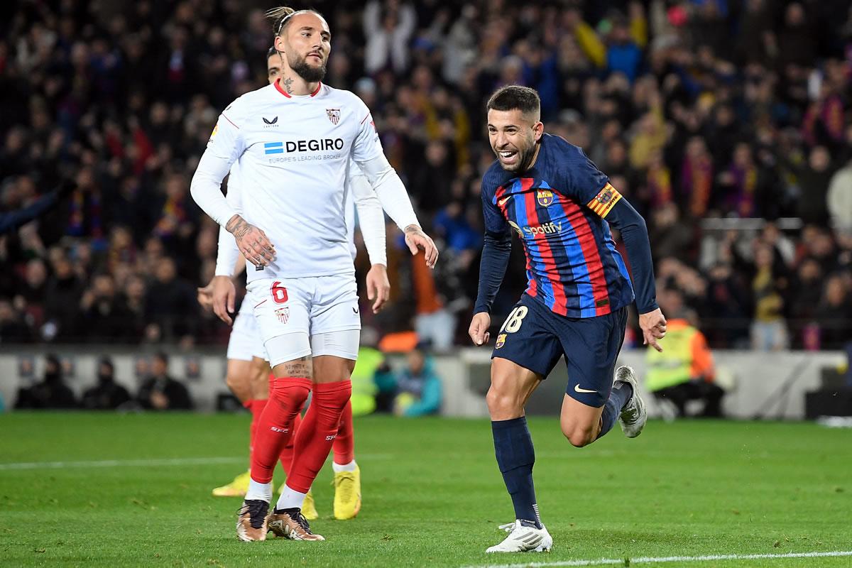 La felicidad de Jordi Alba tras marcar el primer gol del partido.