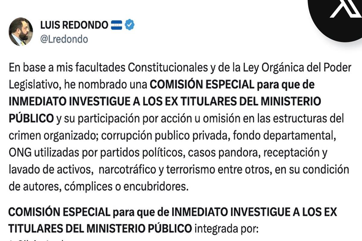 Luis Redondo nombra comisión para investigar a Óscar Chinchilla