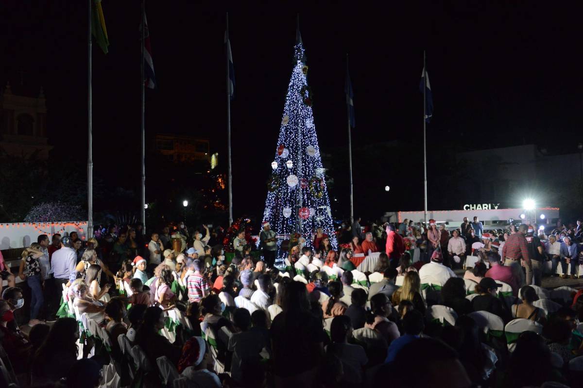 Inician las fiestas navideñas con encendido del árbol en el parque