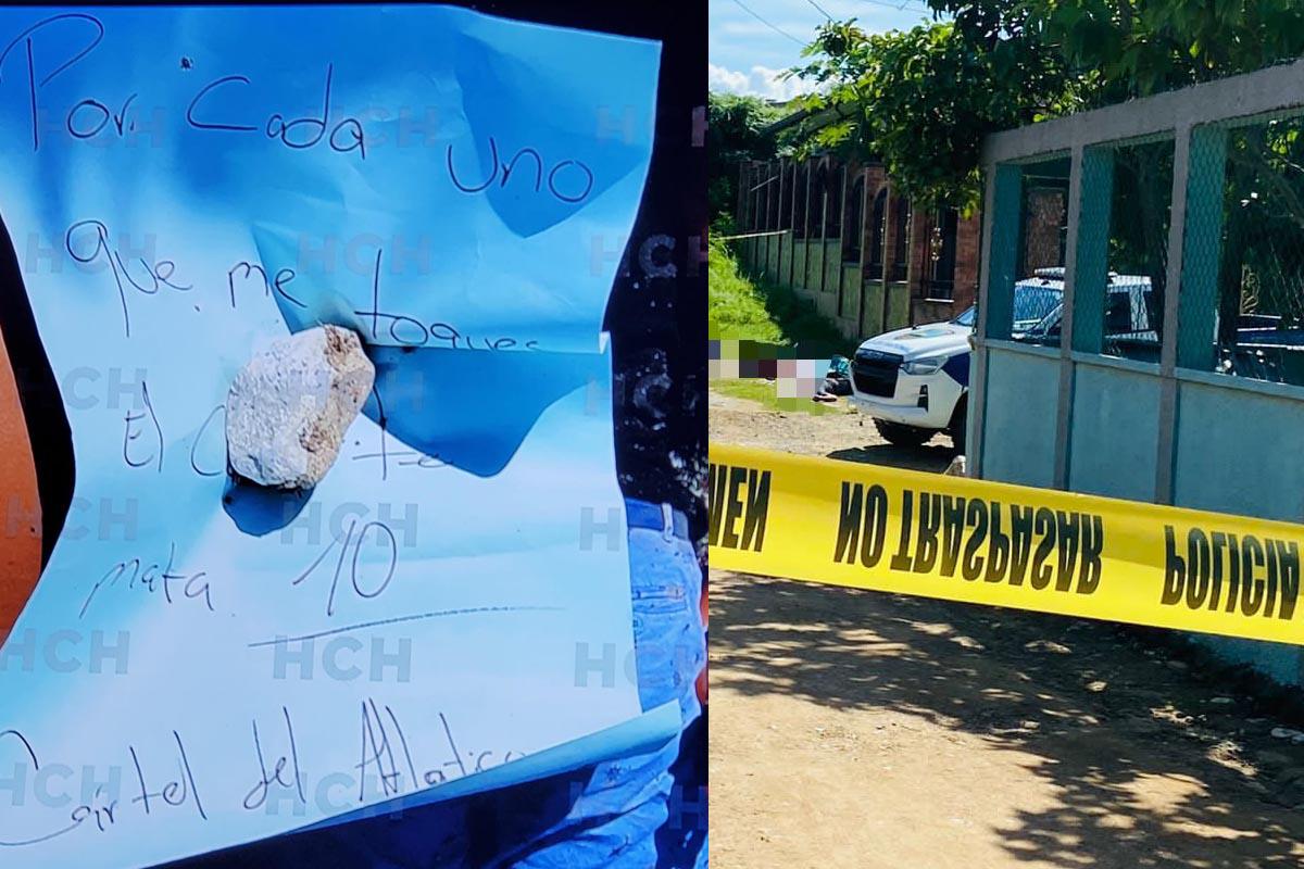 Rótulo dejado sobre los cadáveres.