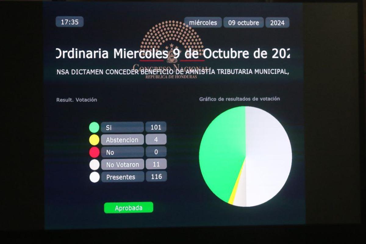 Votación de los diputados para la amnistía municipal.