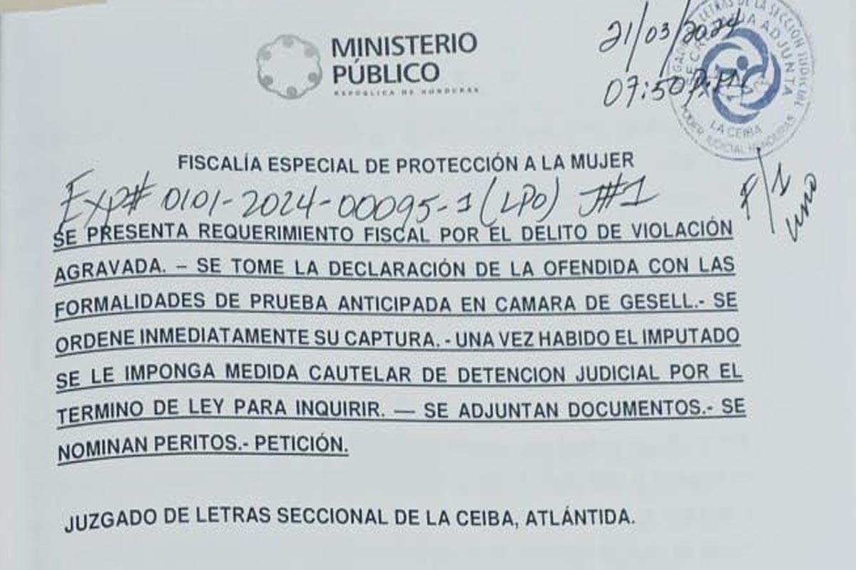 Requerimiento fiscal contra el fiscal Luis Fernando Triminio.