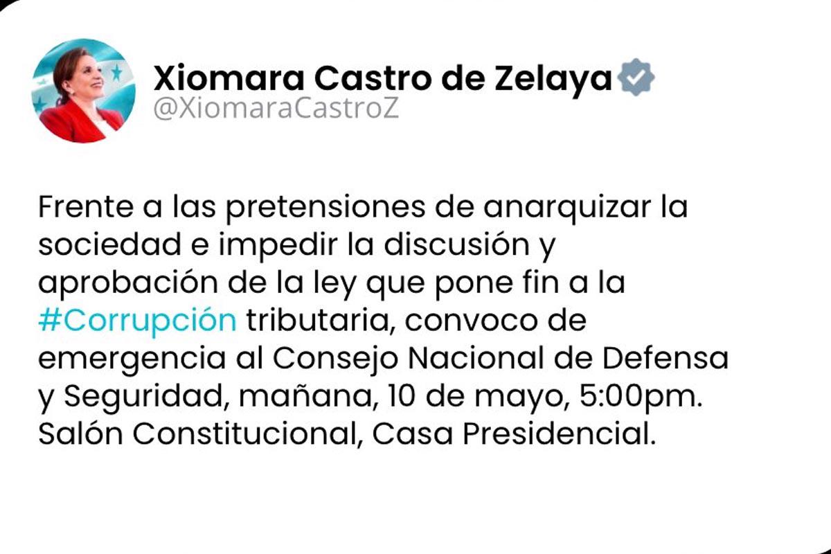 Xiomara Castro convoca de emergencia al Consejo de Seguridad