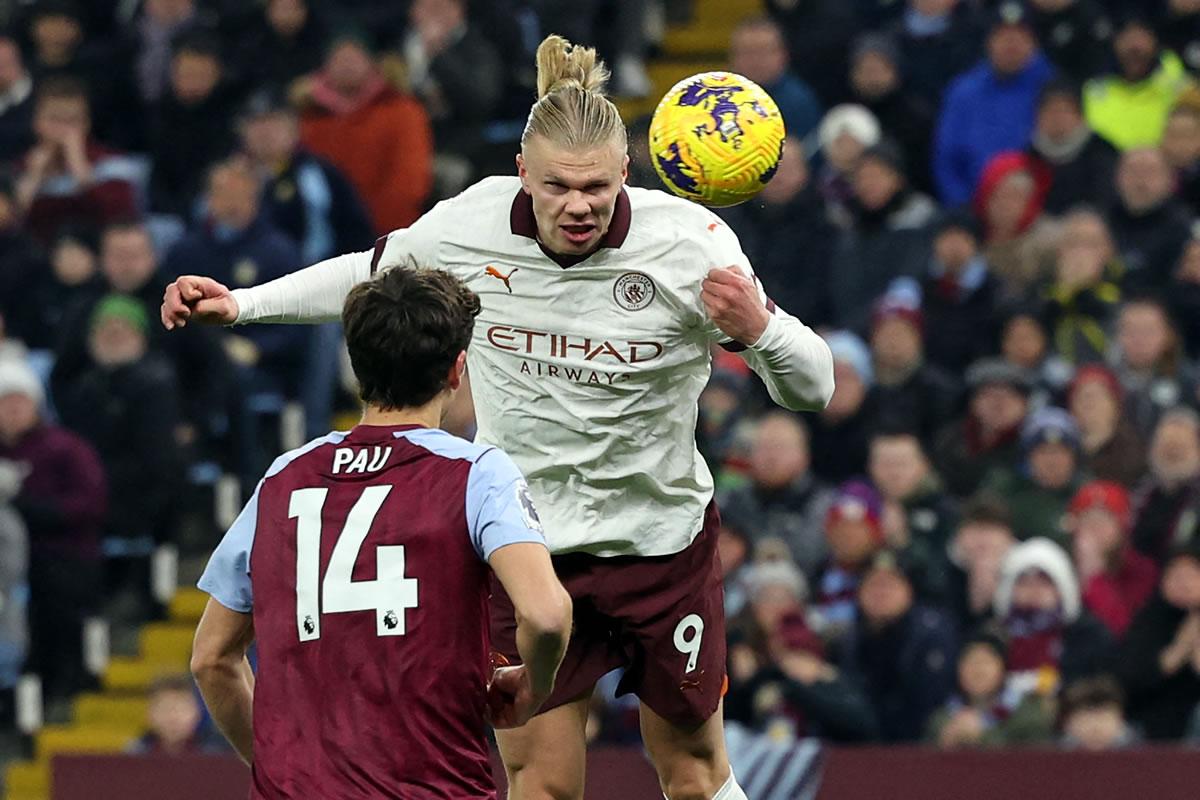 Erling Haaland se fue en blanco, no pudo marcar contra el Aston Villa.