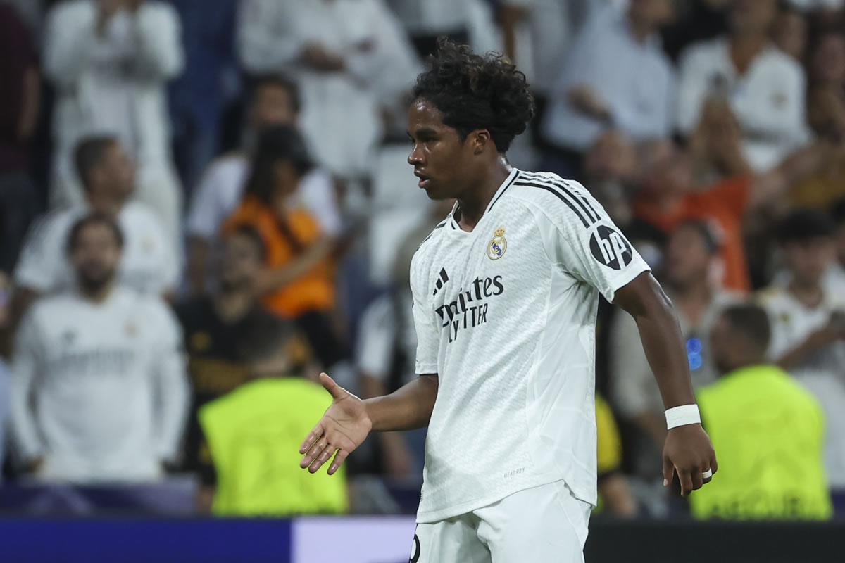 Endrick celebrando su gol con el Real Madrid contra el Stuttgart.