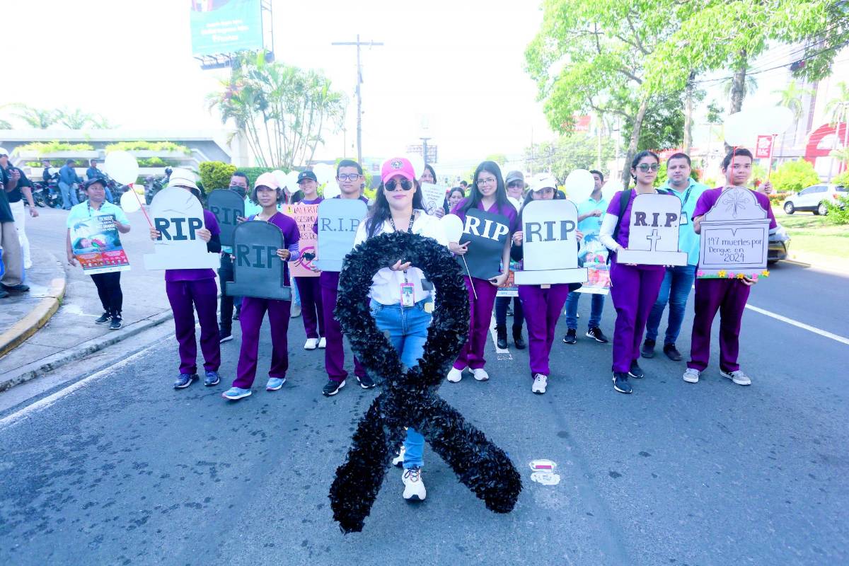 Estudiantes recordaron a las más de 150 personas que han fallecido por dengue este año.