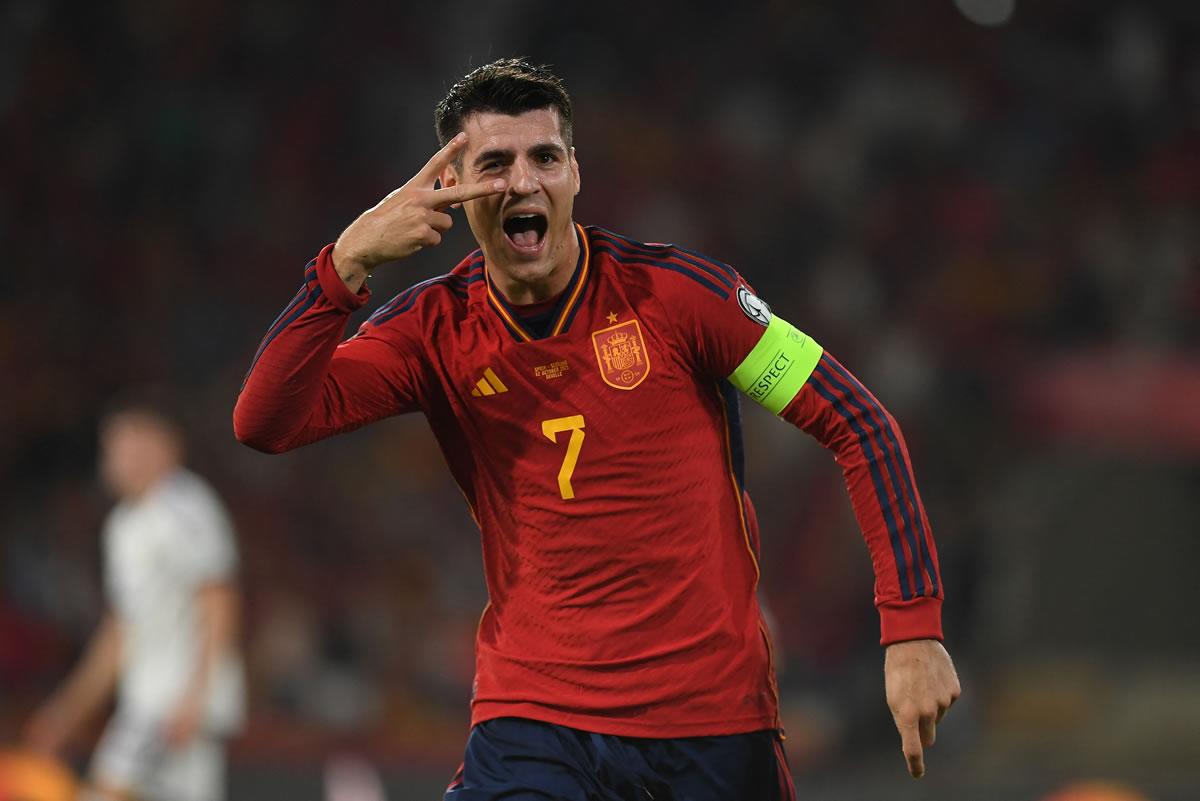 Así celebró Álvaro Morata su gol contra Escocia.