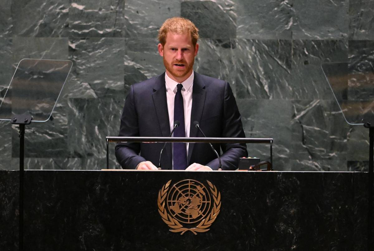 El príncipe Harry durante su discurso en la sede de la ONU en Nueva York.