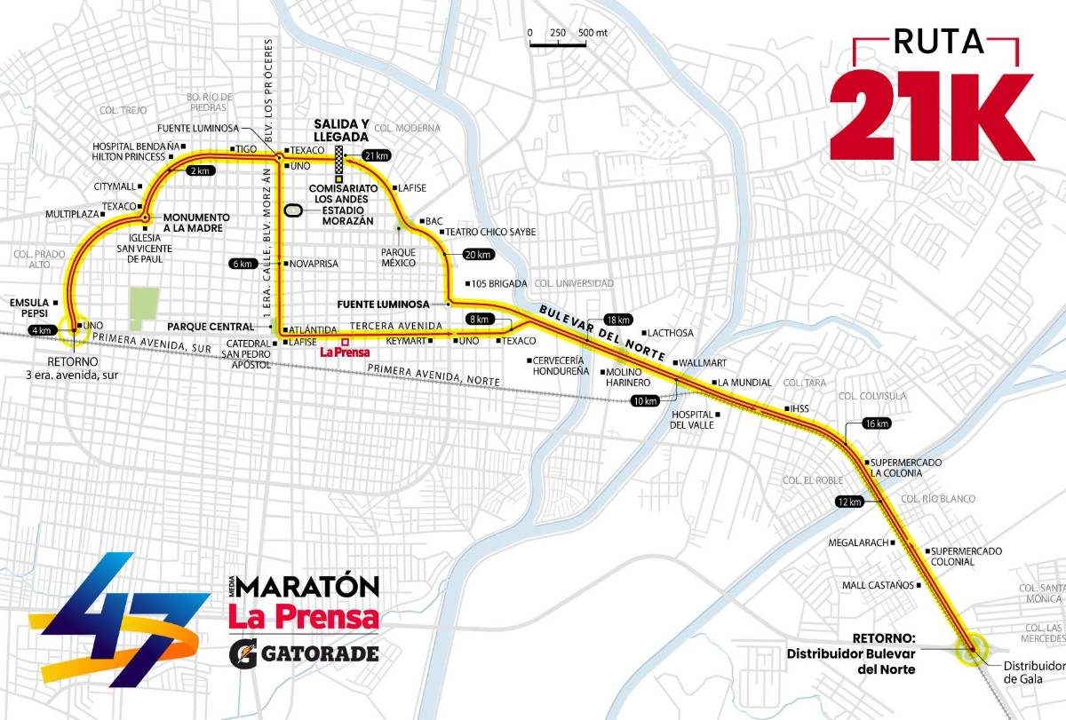 La ruta de los 21 kilómetros de la 47 Maratón de LA PRENSA.