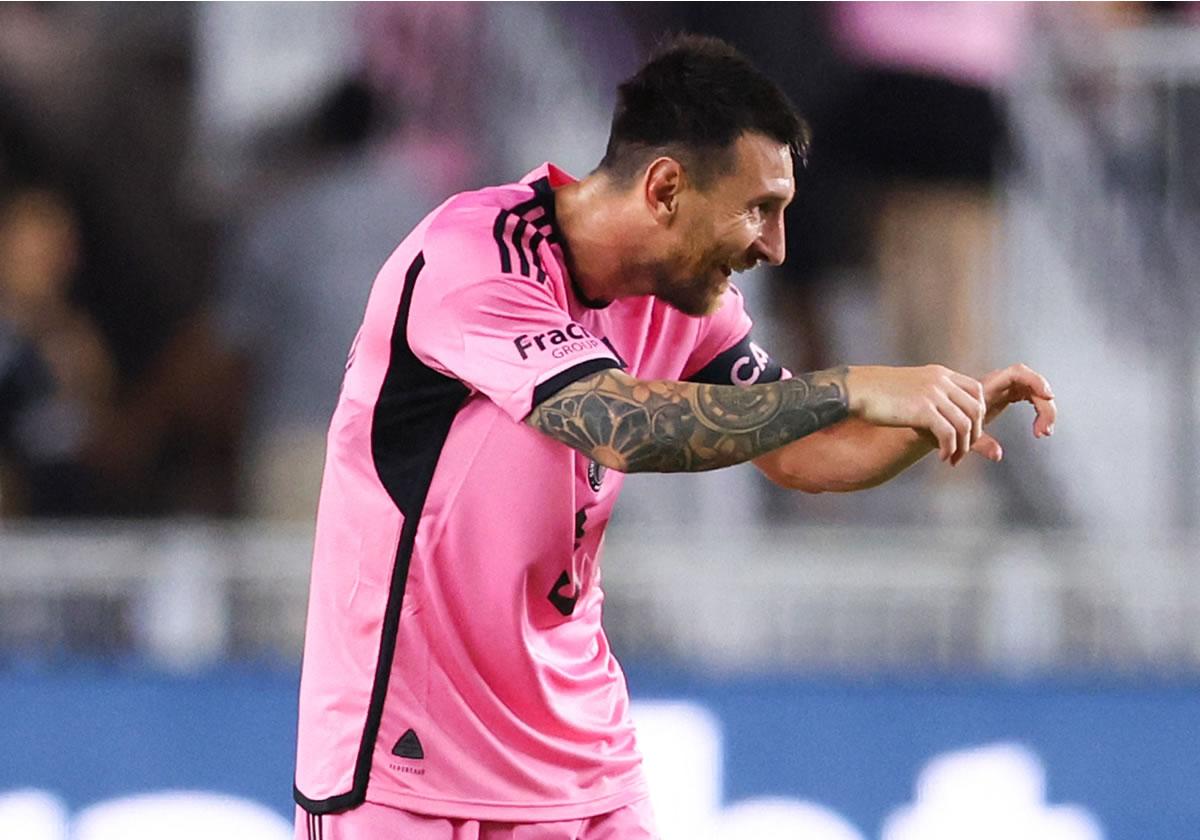 Leo Messi celebrando un gol con el Inter Miami esta temporada.