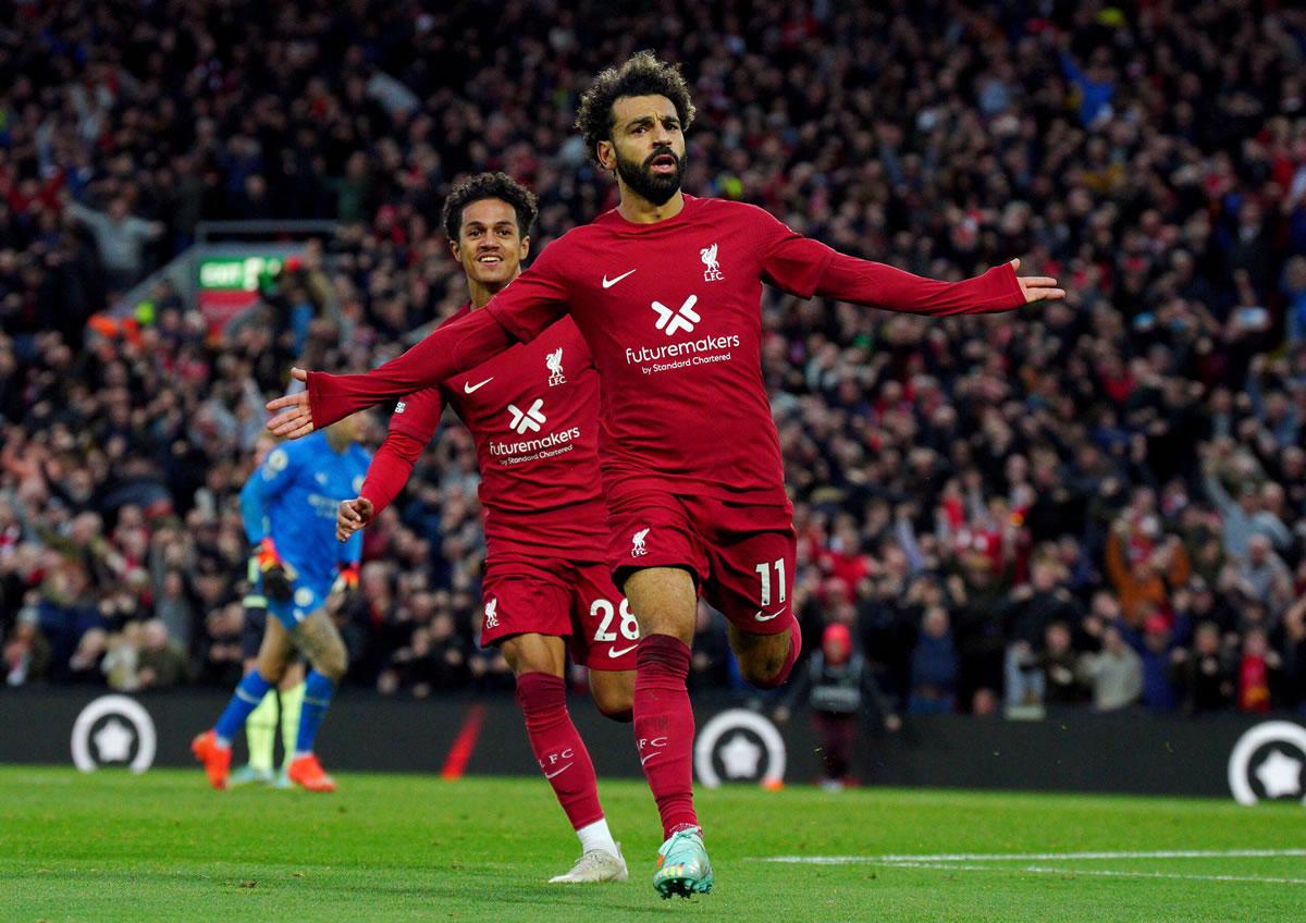La celebración de Salah tras su golazo para la victoria del Liverpool.