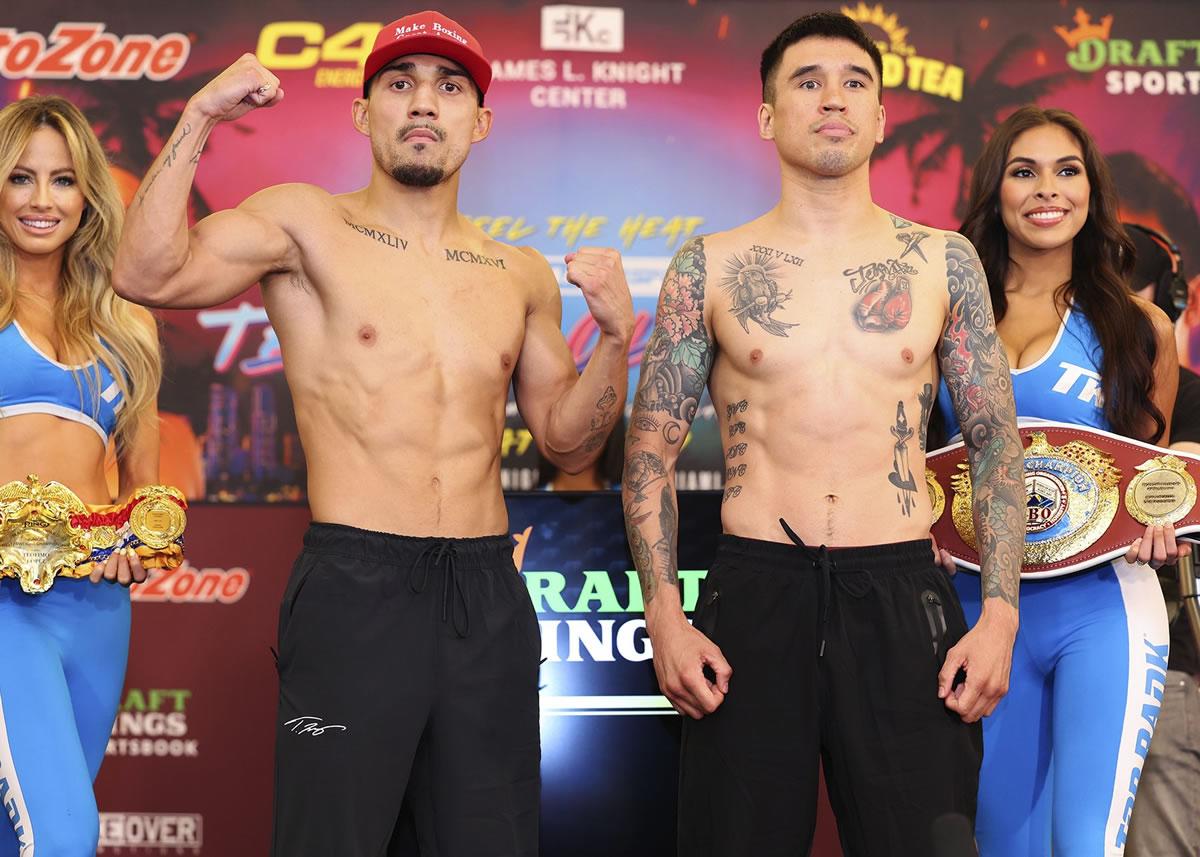 Así fue el tenso careo entre Teófimo López y Steve Claggett tras cumplir pesaje