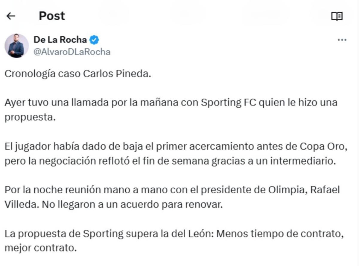 Mercado: Por esta sorprendente razón Carlos Pineda se va del Olimpia