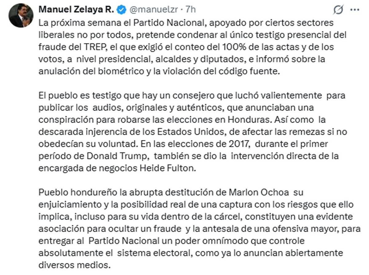 Mel Zelaya reaparece: Sus declaraciones sobre el juicio político, las elecciones y el regreso de JOH