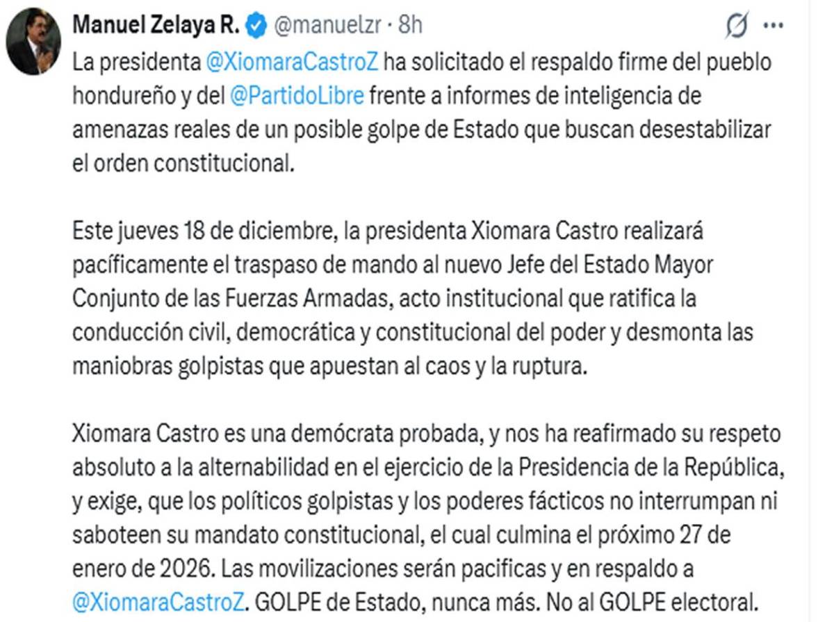Mel Zelaya: Xiomara Castro respetará la “alternabilidad” en el poder en Honduras