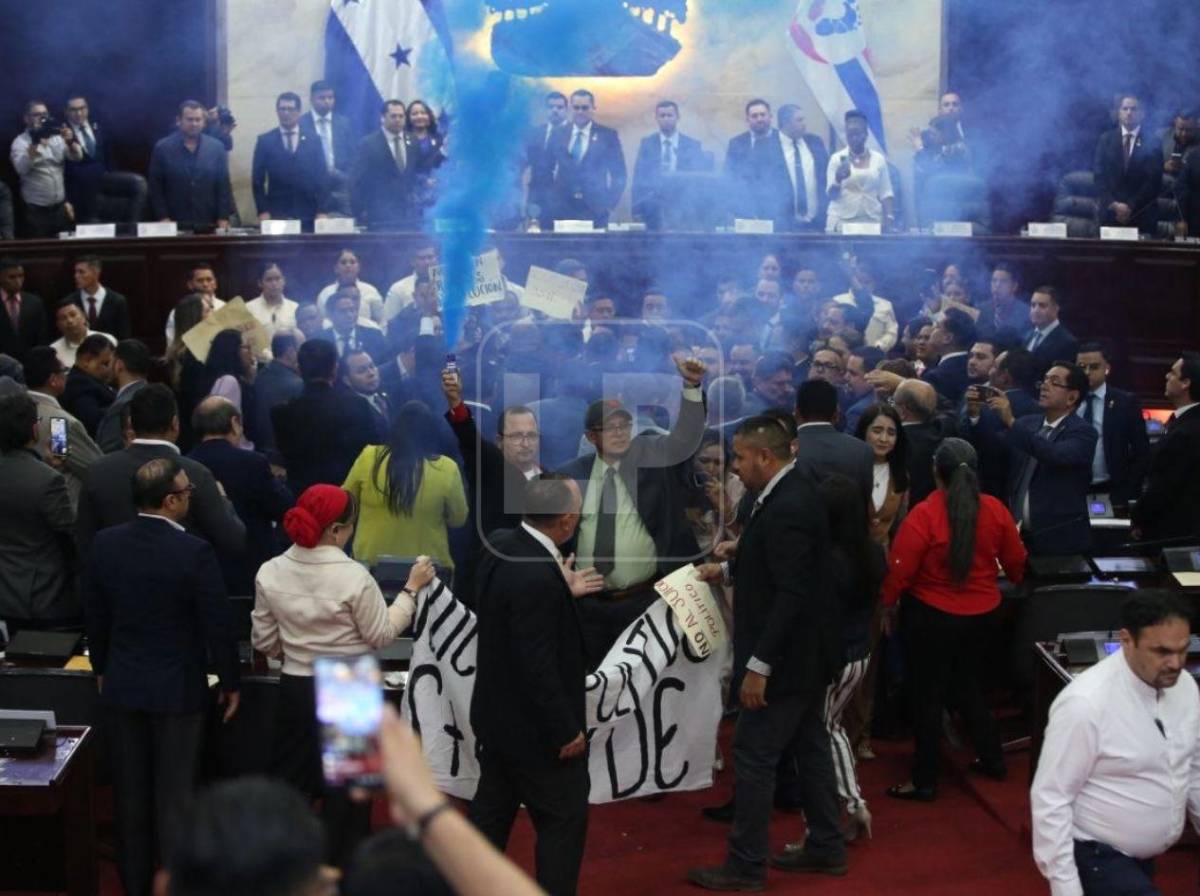 Empujones y cohetes: lo que no se vio del zafarrancho en el Congreso Nacional