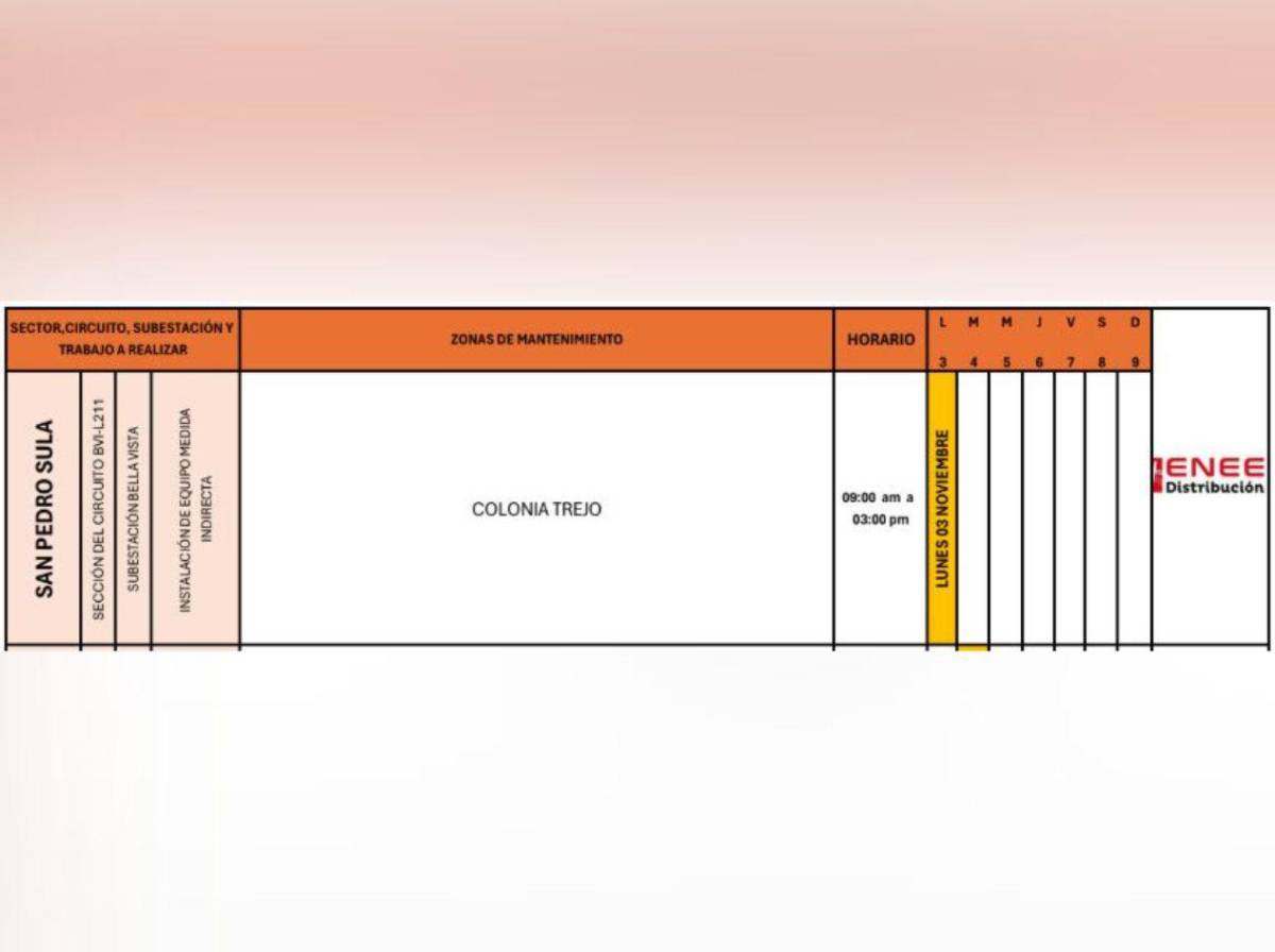 Estas zonas de Honduras no tendrán luz este lunes 3 de noviembre
