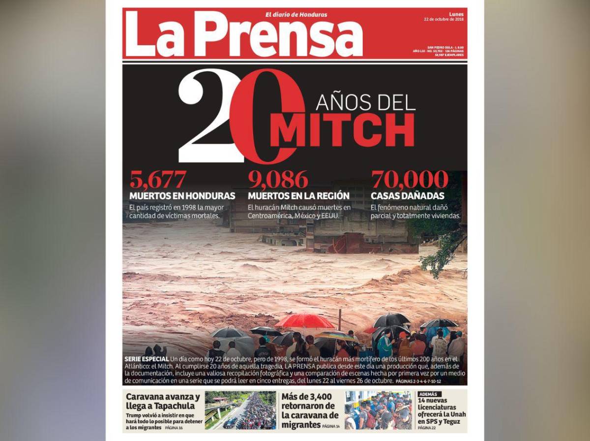 Las históricas portadas de LA PRENSA sobre la tragedia del huracán Mitch en Honduras en 1998