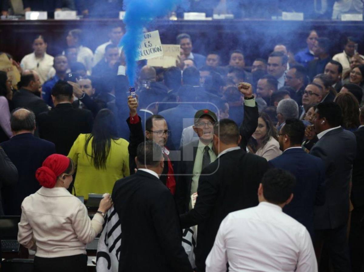 Empujones y cohetes: lo que no se vio del zafarrancho en el Congreso Nacional