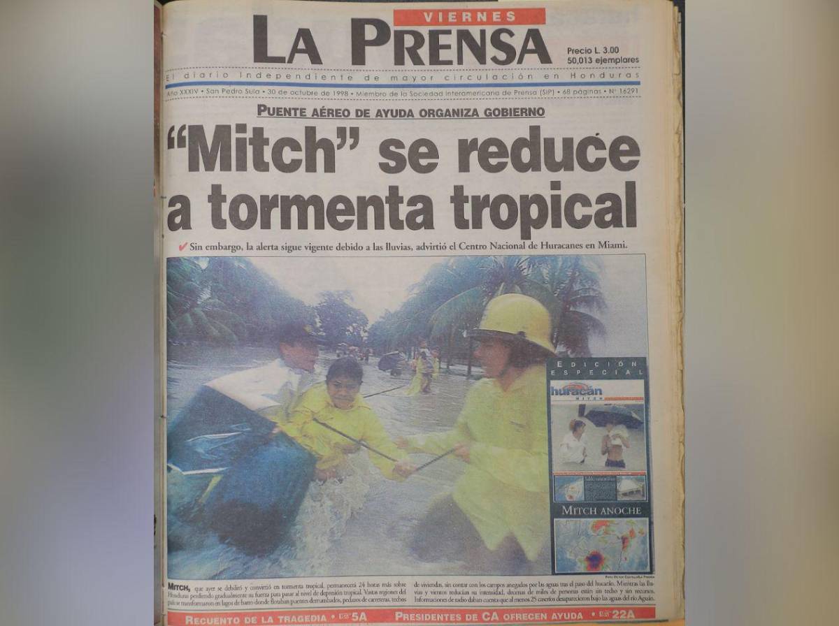 Las históricas portadas de LA PRENSA sobre la tragedia del huracán Mitch en Honduras en 1998