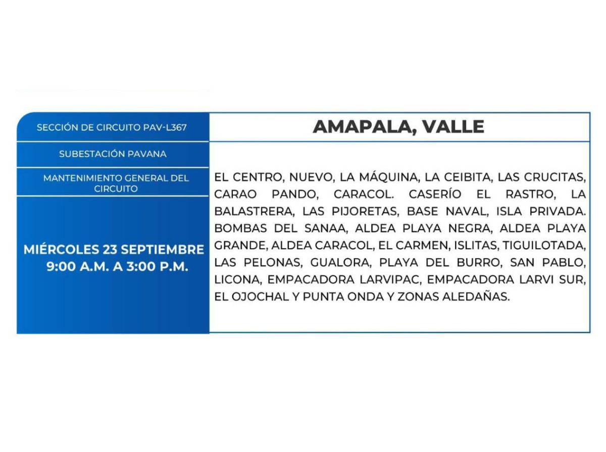 Masivos cortes de luz en Honduras este miércoles 23 de septiembre