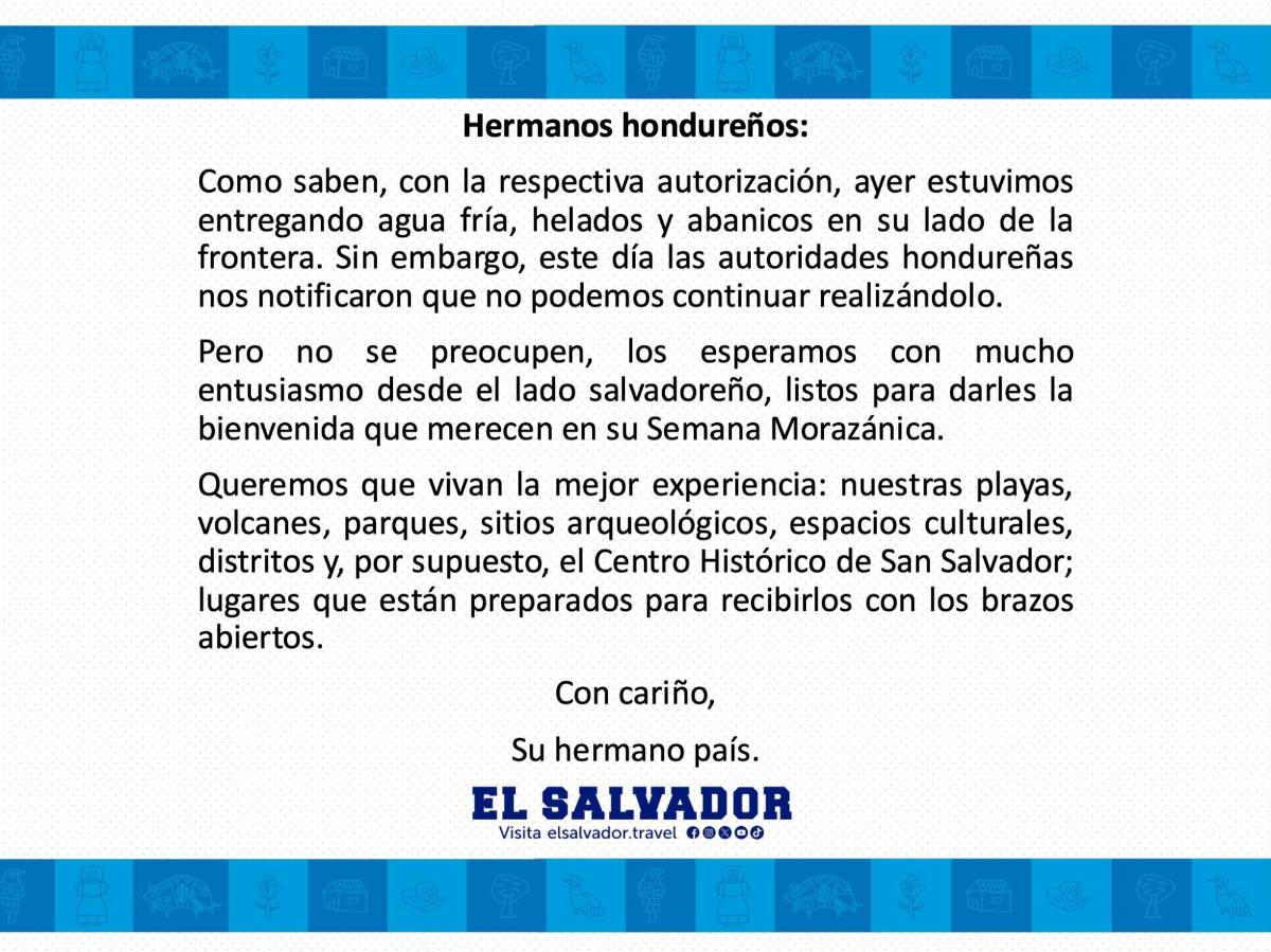Honduras entrega bebidas a quienes transitan hacia El Salvador pese a roce por comunicado