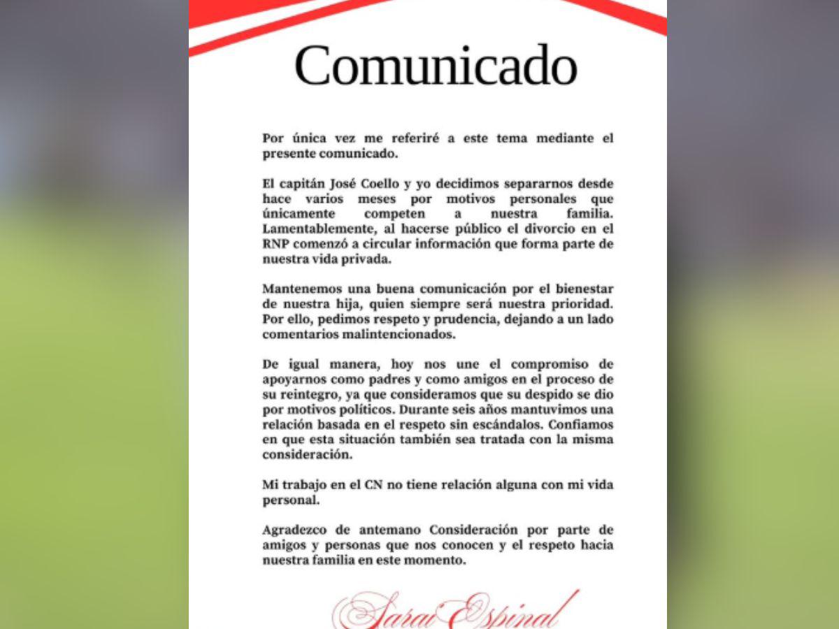 Saraí Espinal revela la verdad sobre divorcio con el capitán Coello