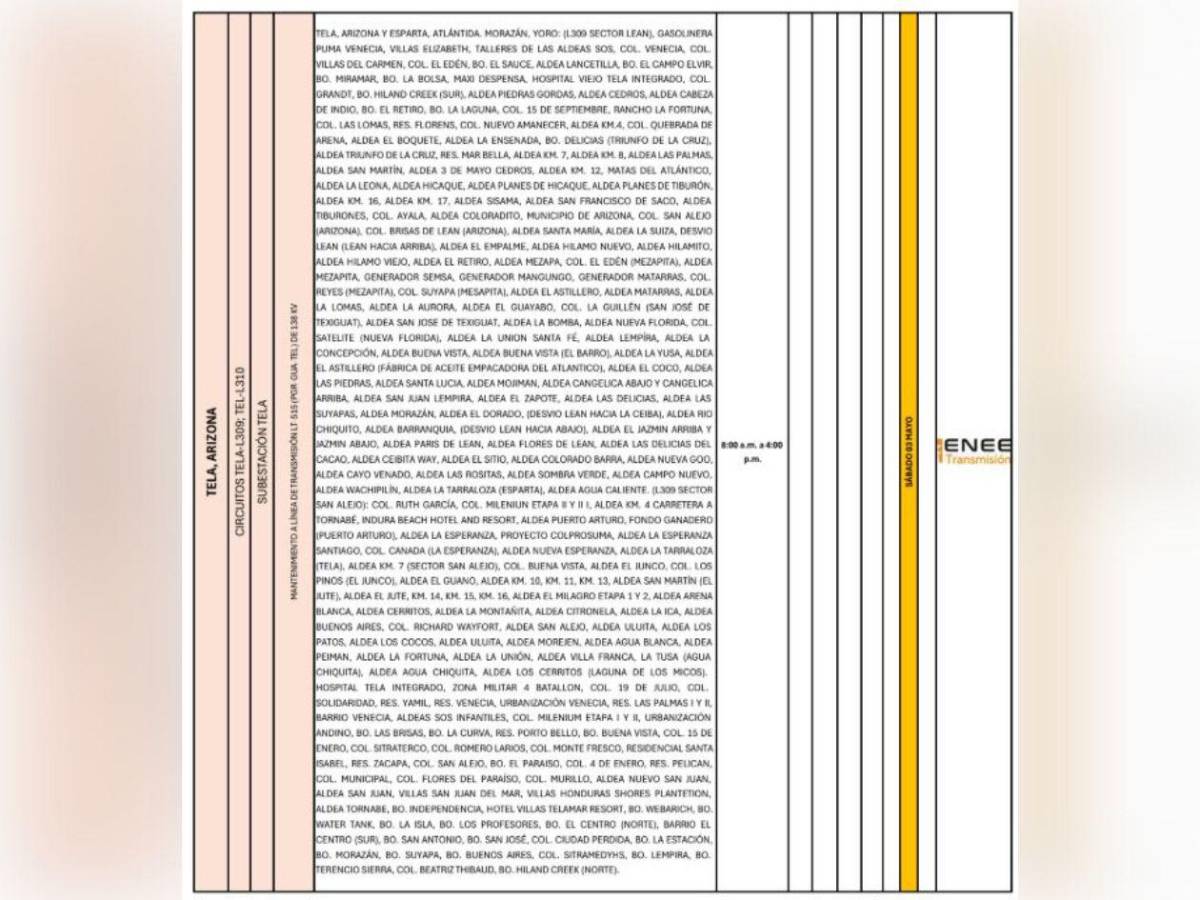 Apagones: extensa lista de sectores sin luz este sábado 3 de mayo en Honduras