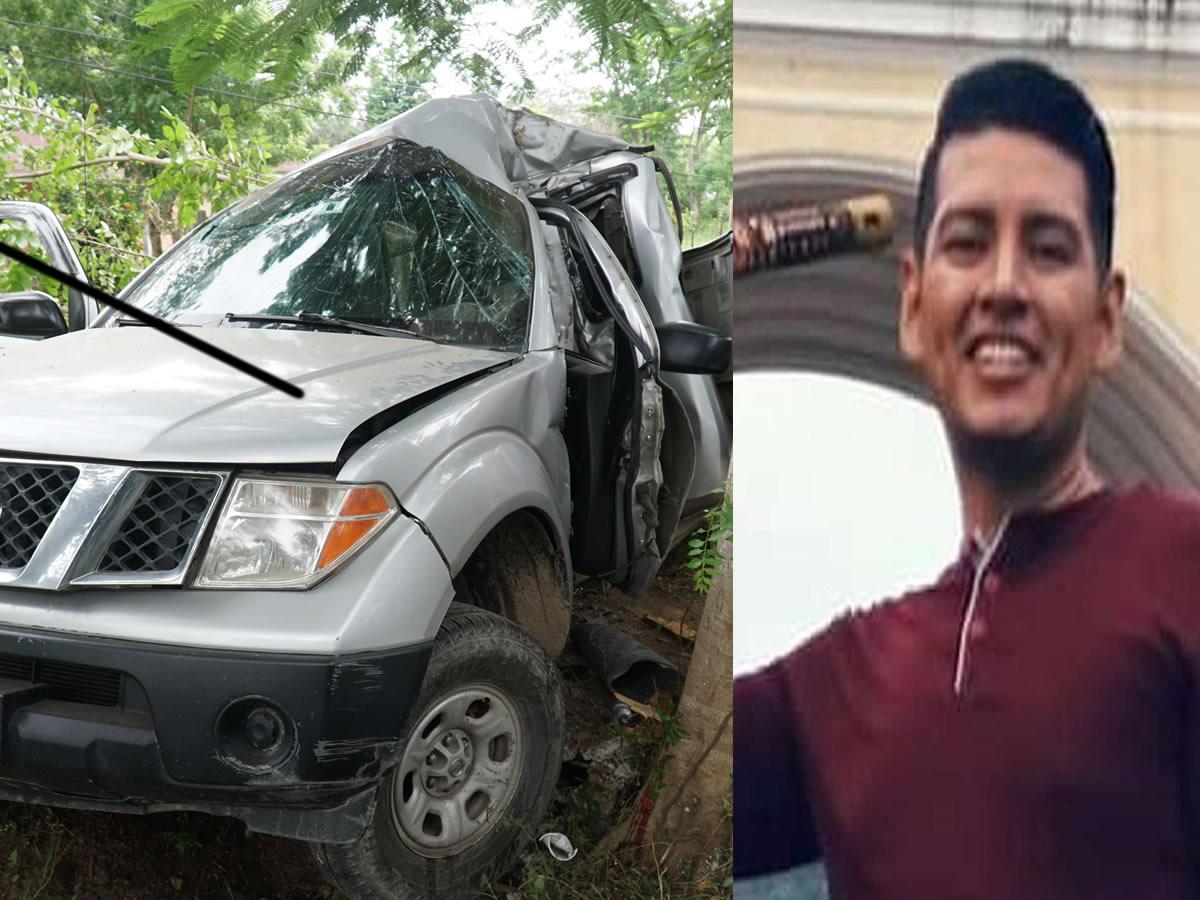 El carro del educador Luis Herrera quedó con su cabina parcialmente destruida.
