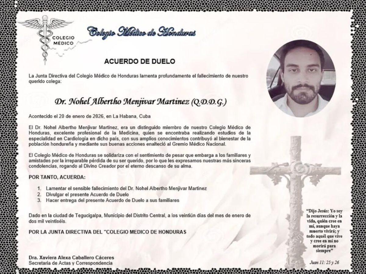 Conmoción por el inesperado fallecimiento de médico hondureño en Cuba