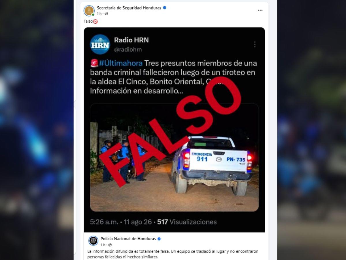 Policía Nacional dice que es falso tiroteo que dejó tres muertos en Bonito Oriental