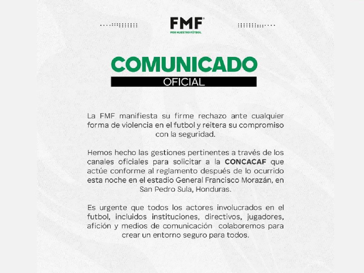 El comunicado de la Federación Mexicana de Fútbol tras los incidentes en el Honduras vs México.