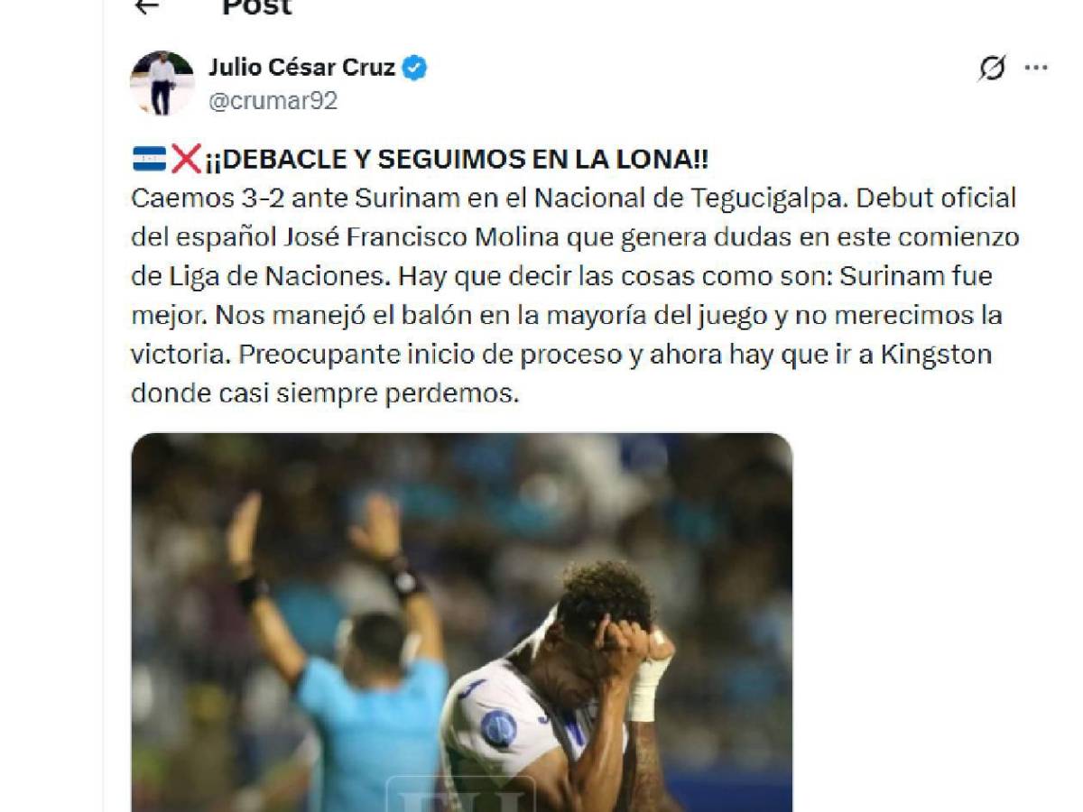 Enfado, señalan a dos y una preocupación tras penosa derrota de Honduras ante Surinam