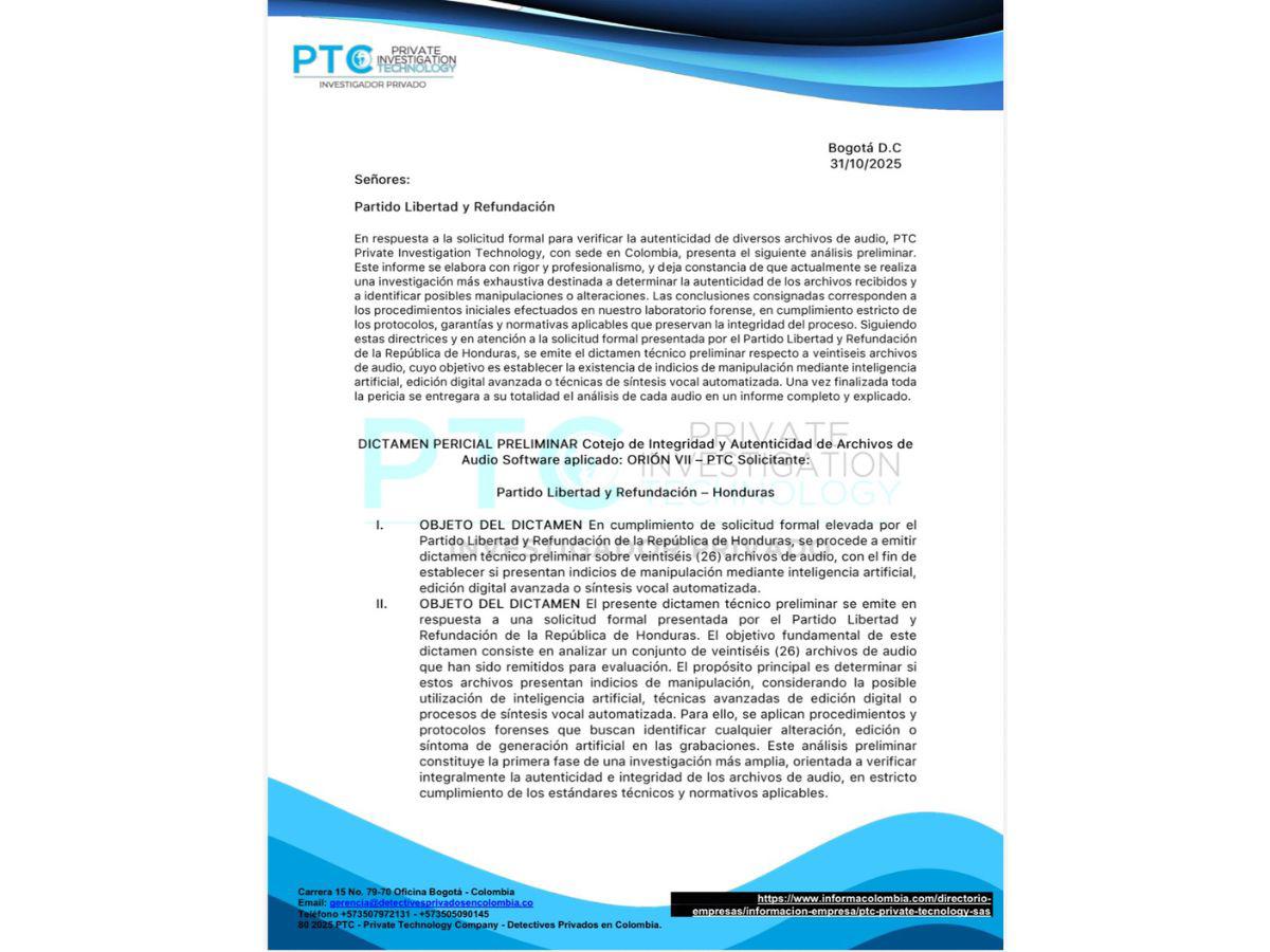 ¿A qué se dedica la empresa colombiana contratada por Libre para el peritaje de los audios?